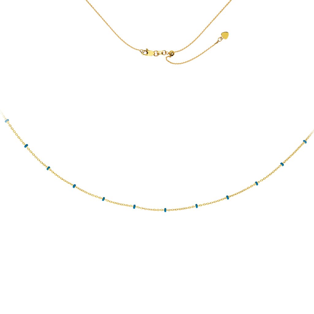 14k Yellow Gold Turquoise Enamel Bead Choker
